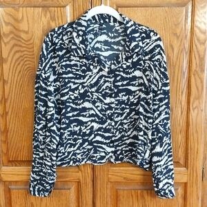 Zara NWOT Women's XS Zebra Print Cropped Blouse Black White Silky Satin Side Tab
